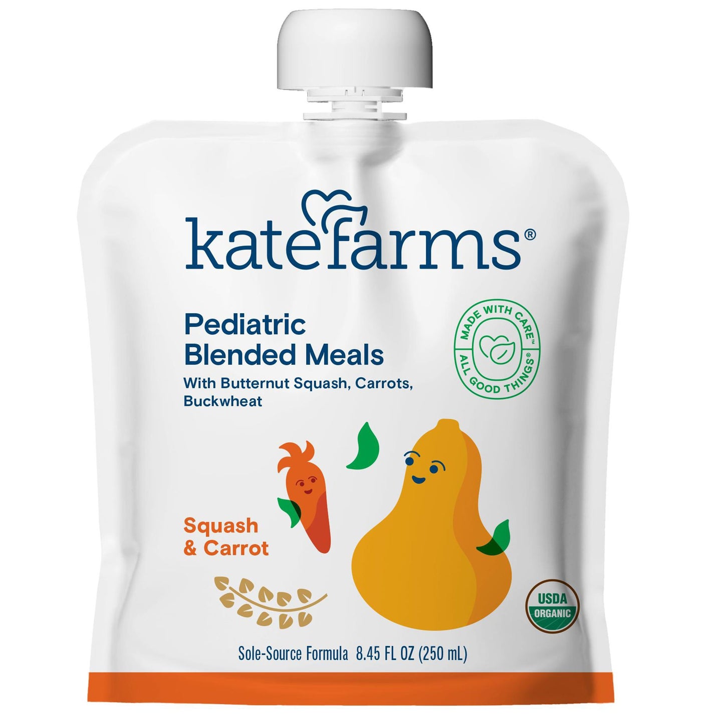 Kate Farms® Pediatric Blended Meals with Squash and Carrots, 8.45-ounce pouch 811112030119