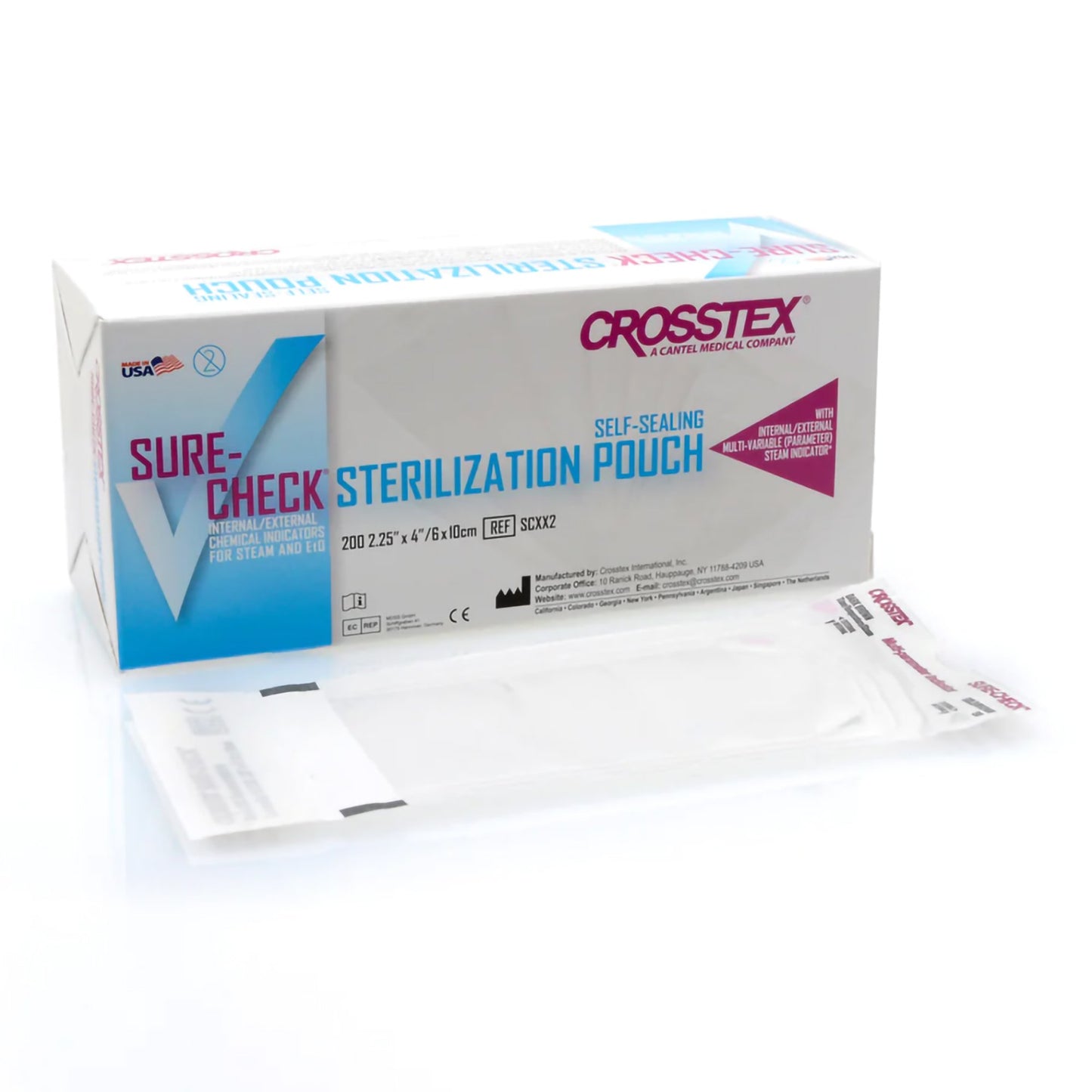 SPS Medical Supply Sure-Check Sterilization Pouch, 2 x 4 Inch SCXX2, Box of 200