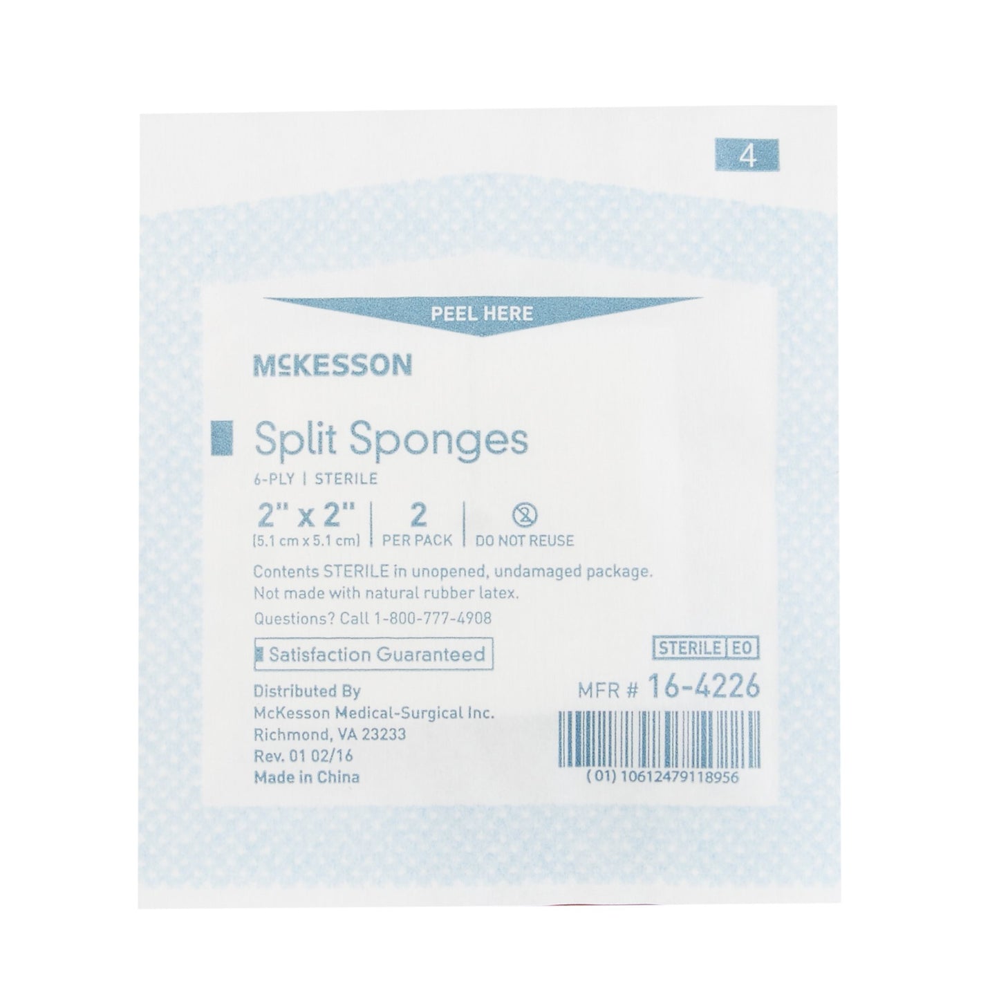 McKesson IV/Drain Split Dressing, 2 x 2 Inch, 6-Ply 16-4226