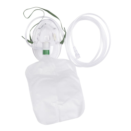 NonRebreather Oxygen Mask Elongated Style Adult One Size Fits Most Adjustable Head Strap / Nose Clip - HUD1059