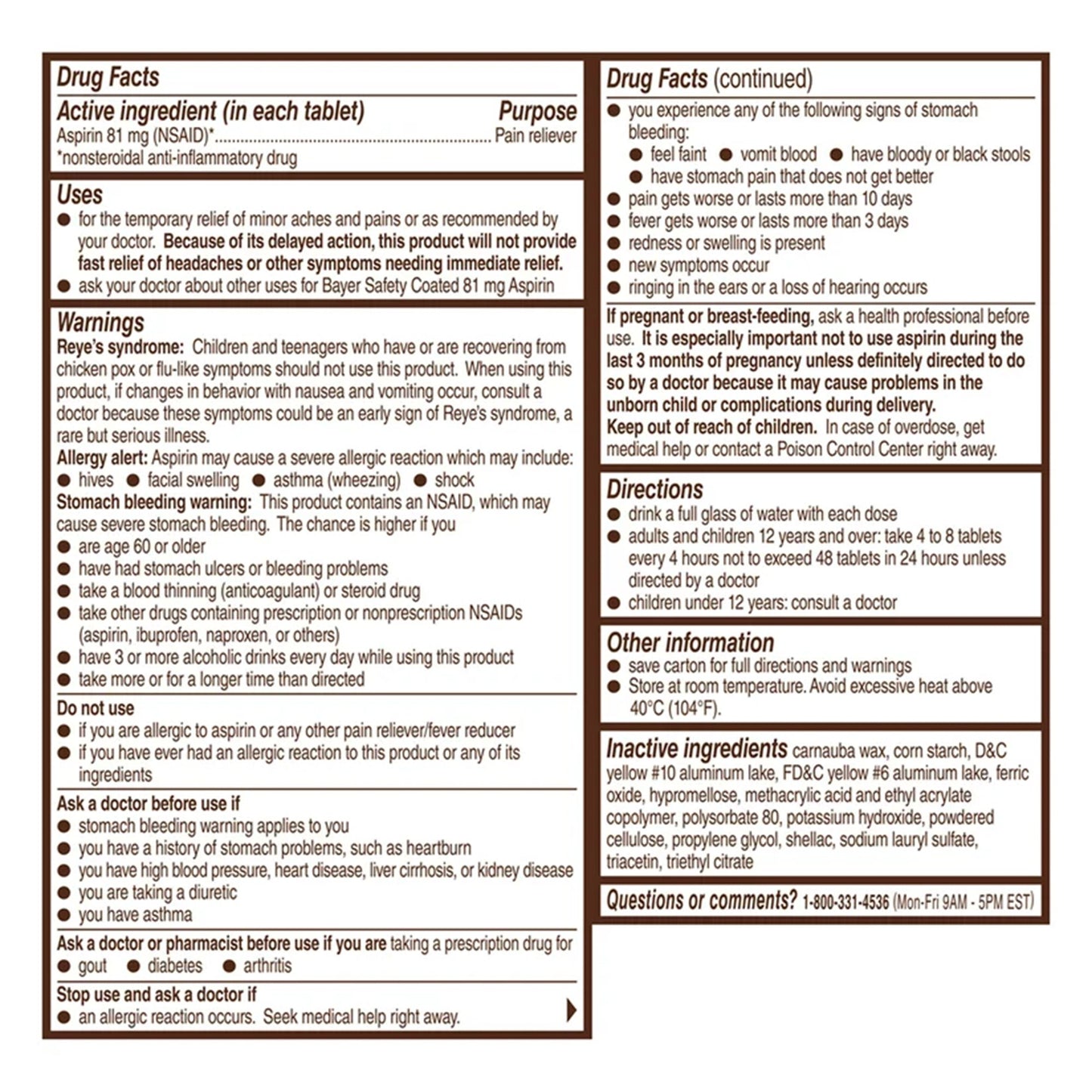 Bayer Low Dose Safety Coated Aspirin 81 mg Tablets 00280210020