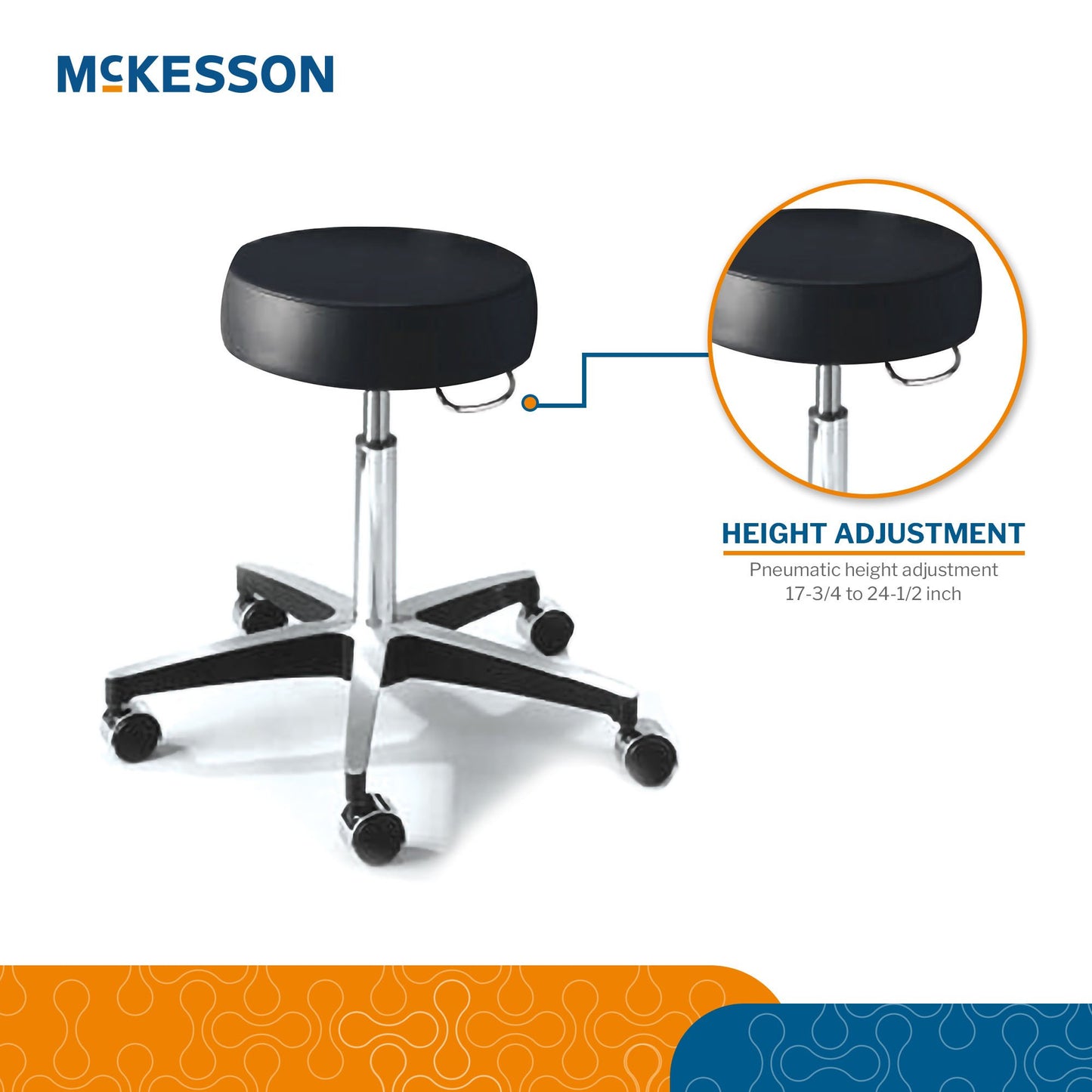 McKesson Round Pneumatic Exam Stool, Black, without Backrest 81-11001US393