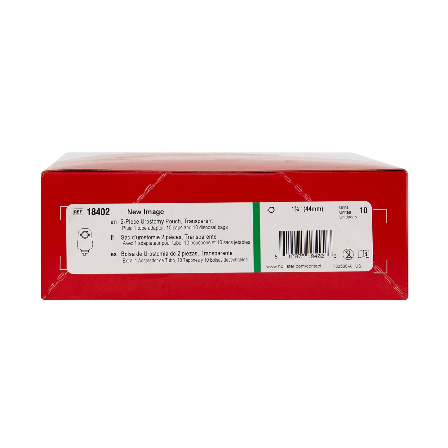 New Image™ 18402 Two-Piece Transparent Urostomy Pouch, 44 mm Flange, Green Match 18402