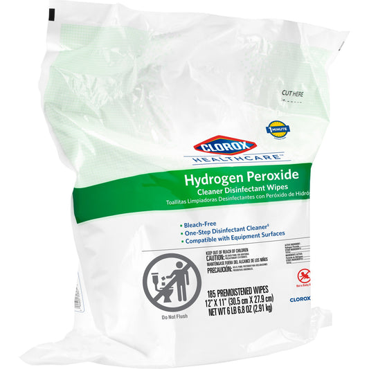 Surface Disinfectant Cleaner Clorox Healthcare® Premoistened Hydrogen Peroxide Based Manual Pull Wipe 185 Count Pouch Unscented NonSterile - 30827