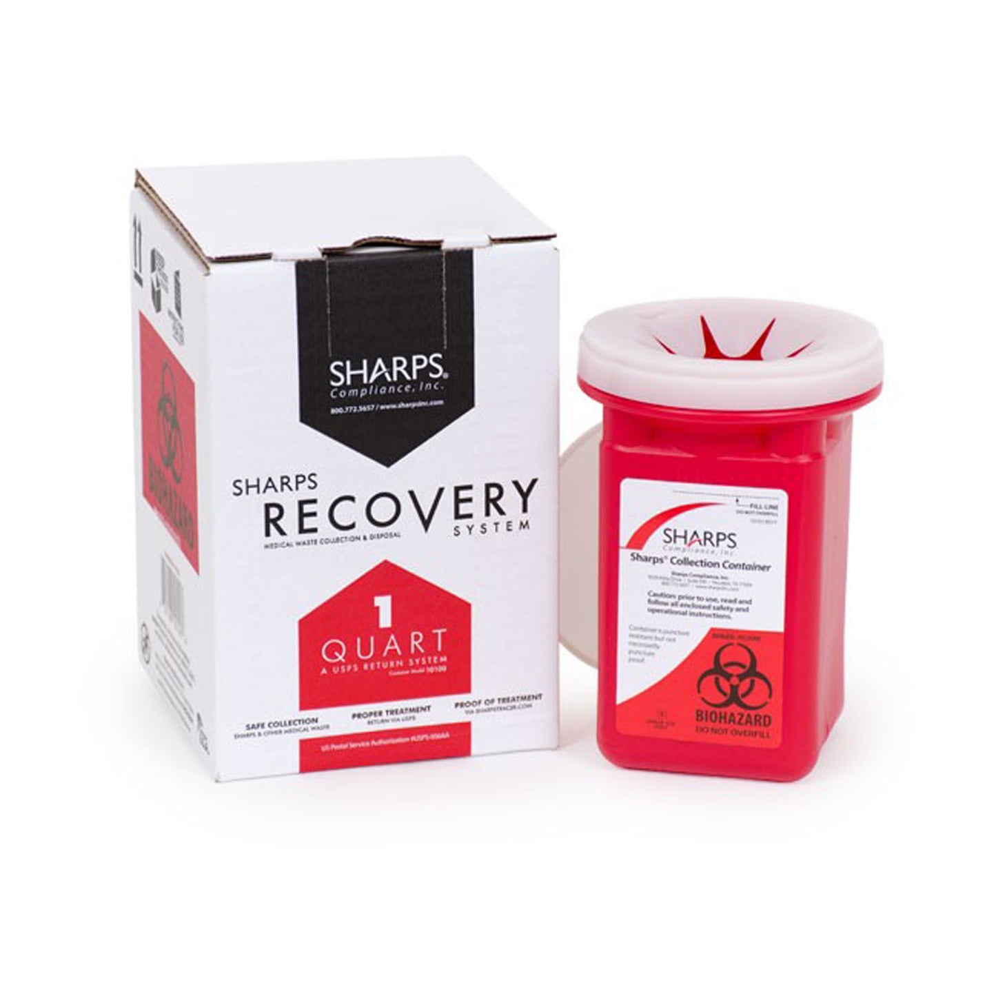 Mailback Sharps Container Sharps Recovery System™ Red Base 4-1/2 L X 4-1/2 W X 7 H Inch Vertical Entry 0.25 Gallon - 10100-012