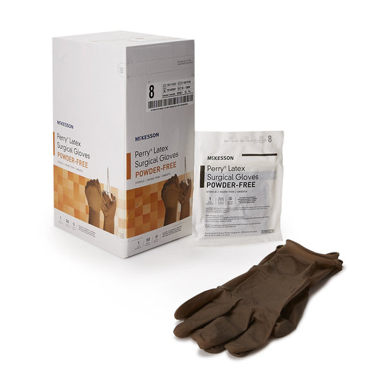 Surgical Glove McKesson Perry® Size 8 Sterile Latex Standard Cuff Length Smooth Brown Not Chemo Approved - 20-1380N
