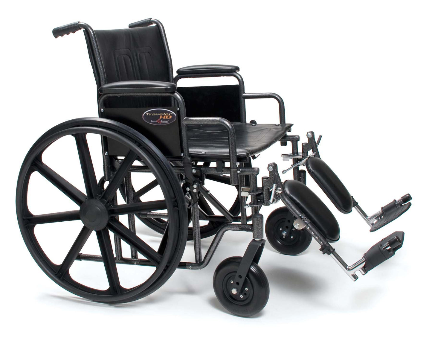 Bariatric Wheelchair Traveler® HD Heavy Duty Dual Axle Full Length Arm Swing-Away Footrest Black Upholstery 24 Inch Seat Width Adult 500 lbs. Weight C