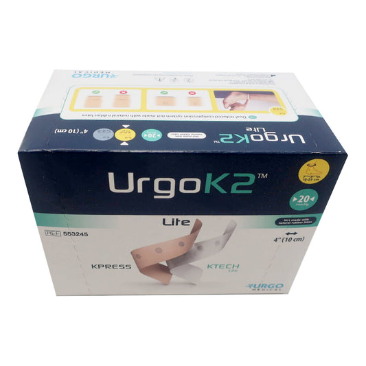 2 Layer Compression Bandage System URGOK2™ Lite 4 X 7-1/8 to 9-3/4 Inch Self-Adherent Closure Tan / White / Pink NonSterile Regular 20 mmHg 553245