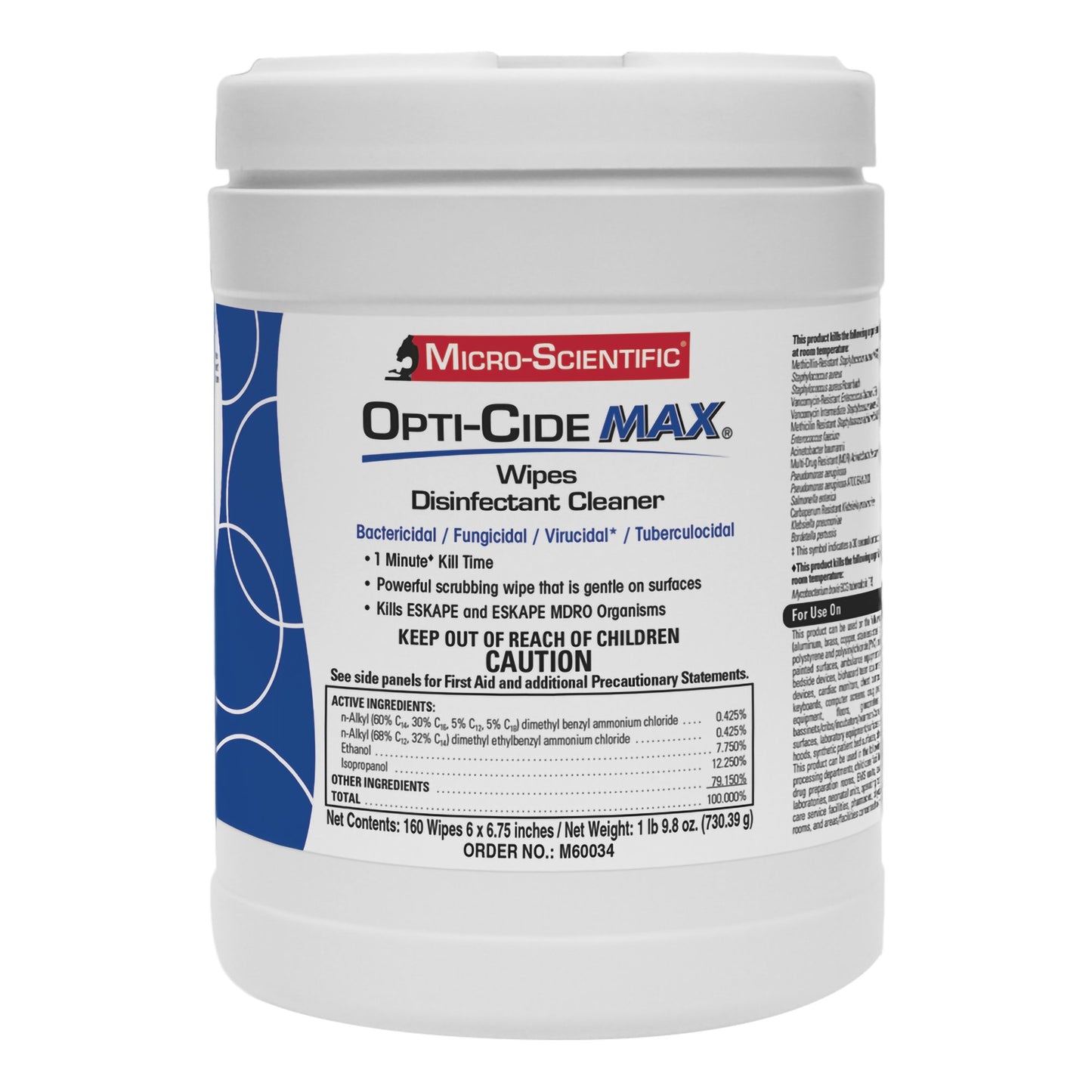 Surface Disinfectant Cleaner Opti-Cide® Max Premoistened Alcohol Based Manual Pull Wipe 160 Count Canister Alcohol Scent NonSterile - M60034
