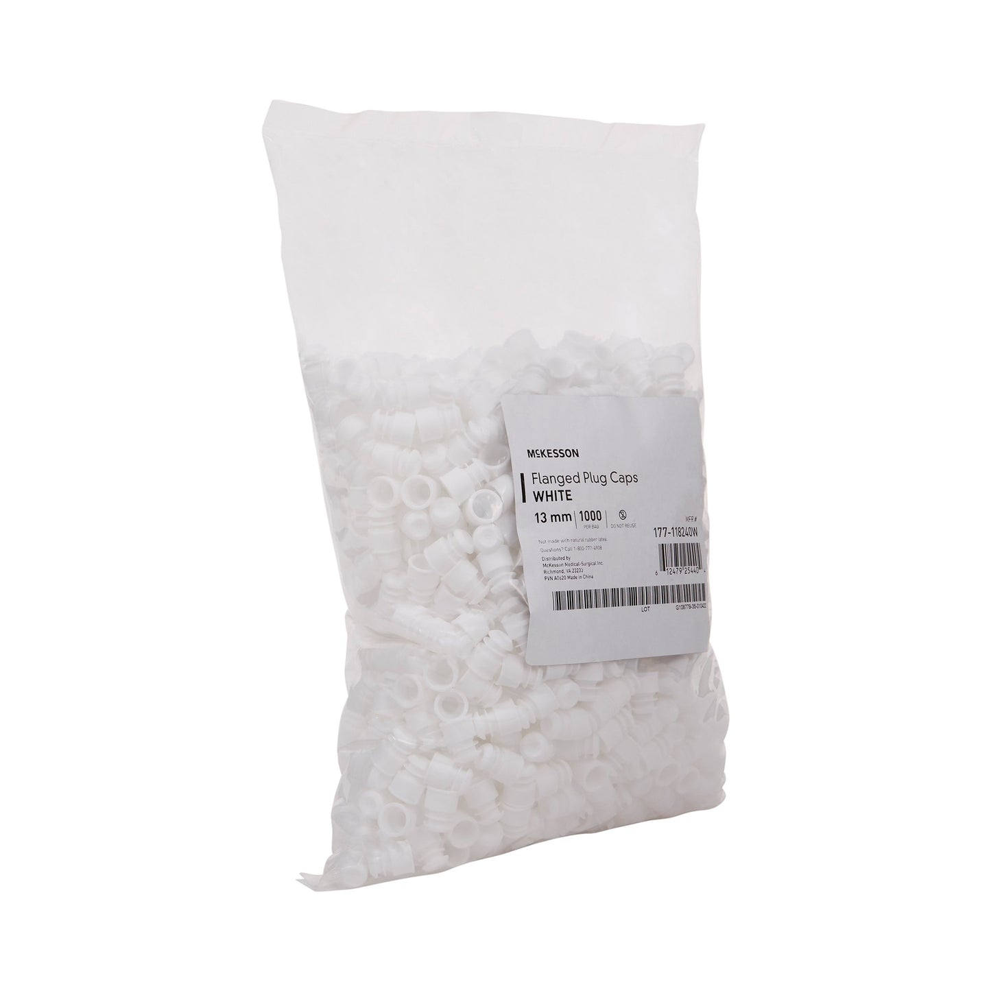 McKesson Tube Closure Flanged Plug Cap White Polyethylene 1000 per Bag 177-118240W