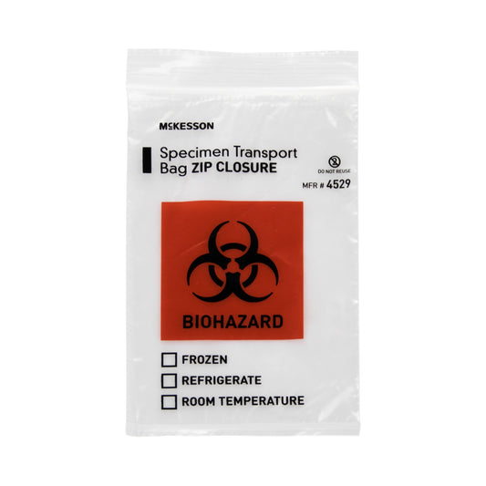 Specimen Transport Bag McKesson 6 X 9 Inch Zip Closure Biohazard Symbol / Storage Instructions NonSterile - 4529