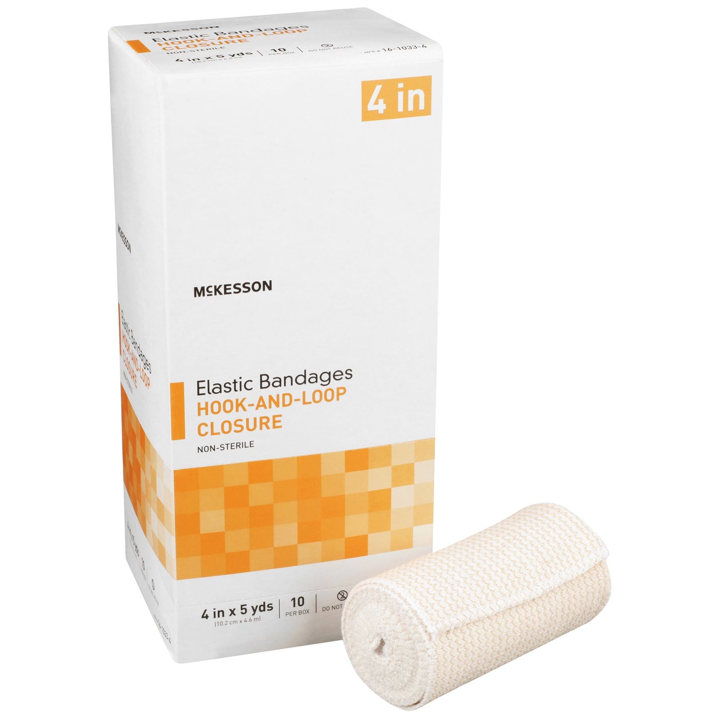 Elastic Bandage McKesson 4 Inch X 5 Yard Single Hook and Loop Closure Tan NonSterile Standard Compression - 16-1033-4