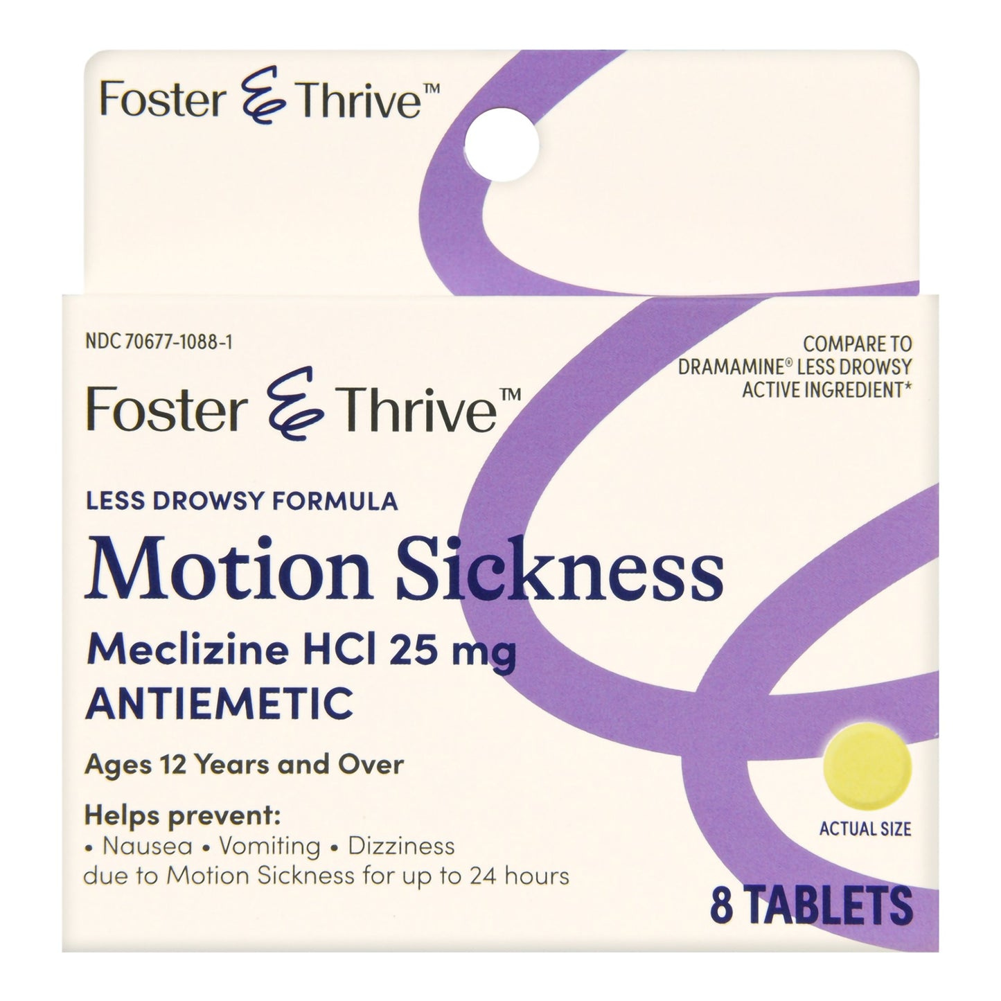 Foster & Thrive™ Less Drowsy Motion Sickness Meclizine HCl 25 mg Tablets 70677108801