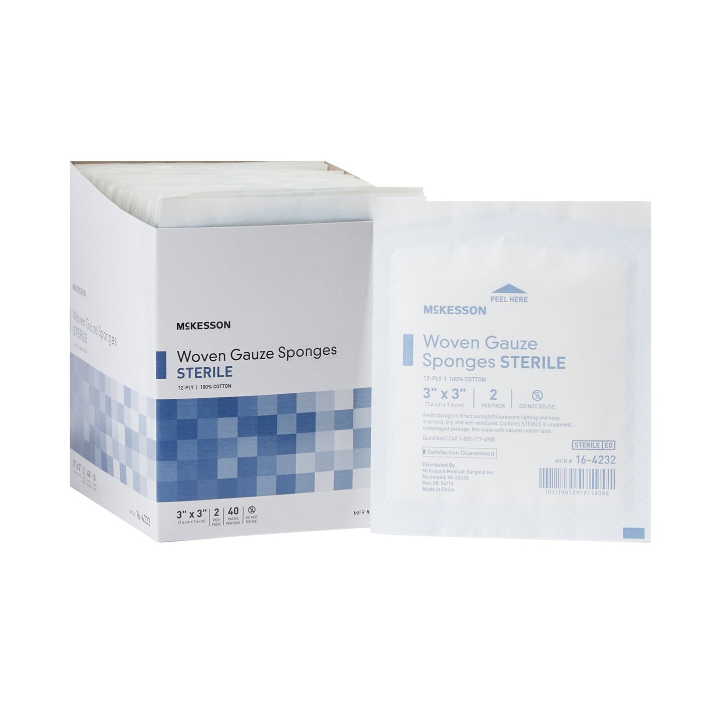 Gauze Sponge McKesson 3 X 3 Inch 12-Ply Sterile 2 per Pack - 16-4232