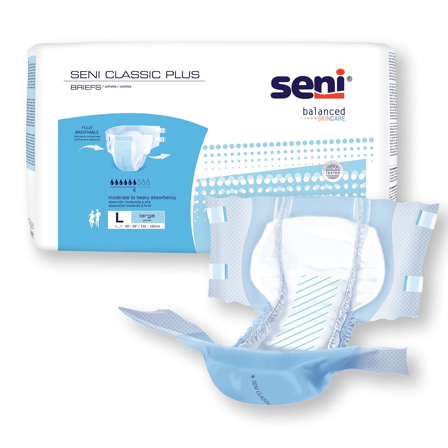 Seni® Classic Plus Moderate to Heavy Absorbency Incontinence Brief, Large S-LA25-BC2