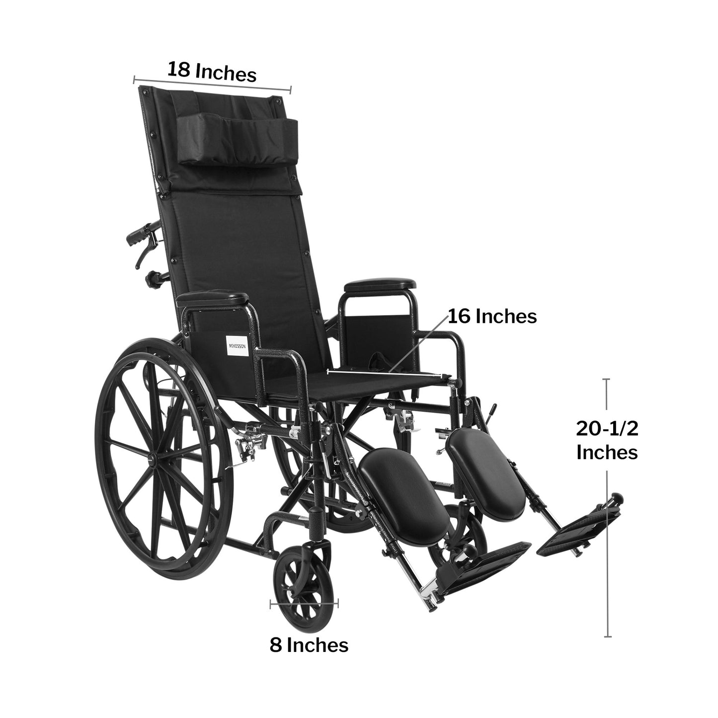 McKesson Reclining Wheelchair, 18-Inch Seat Width 146-SSP18RBDDA