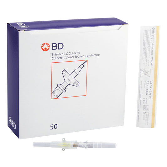 Peripheral IV Catheter Insyte™ Autoguard™ 24 Gauge 3/4 Inch BD Vialon Winged Hub Non Blood Control Push Button Safety - 381512