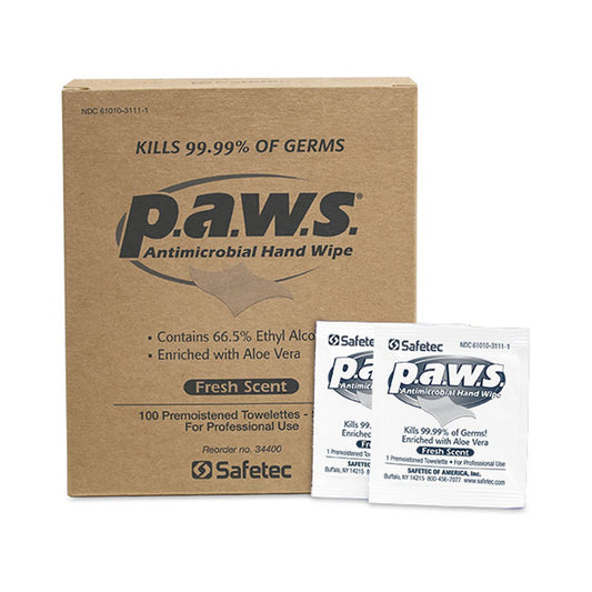 Hand Sanitizing Wipe P.A.W.S.® 100 Count Ethyl Alcohol Wipe Individual Packet - 34400