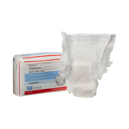Unisex Adult Absorbent Underwear Sure Care™ Extra Pull On with Tear Away Seams Small / Medium Disposable Moderate Absorbency - 1840R