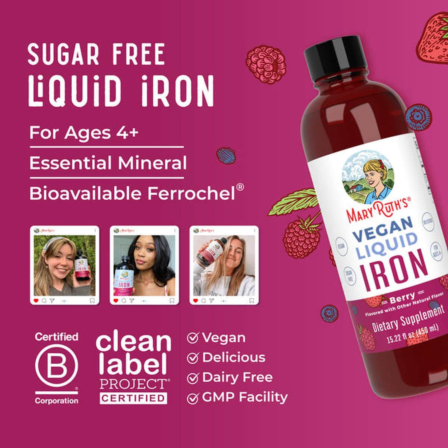 Mary Ruth's® Vegan Liquid Iron for Metabolism, Cellular Health, Overall Wellness BL-AD-IRN-CV-SF-16Z-UN-02