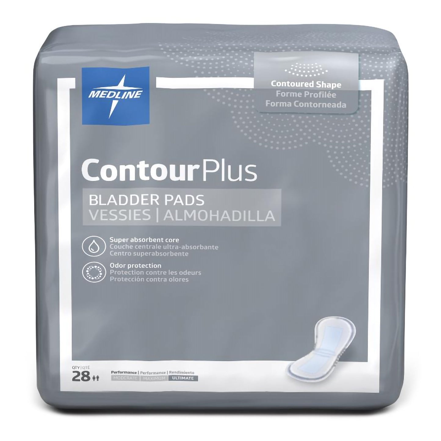 Bladder Control Pad Contour Plus Ultimate 8 X 17 Inch Heavy Absorbency Super Absorbent Core One Size Fits Most BCPE03