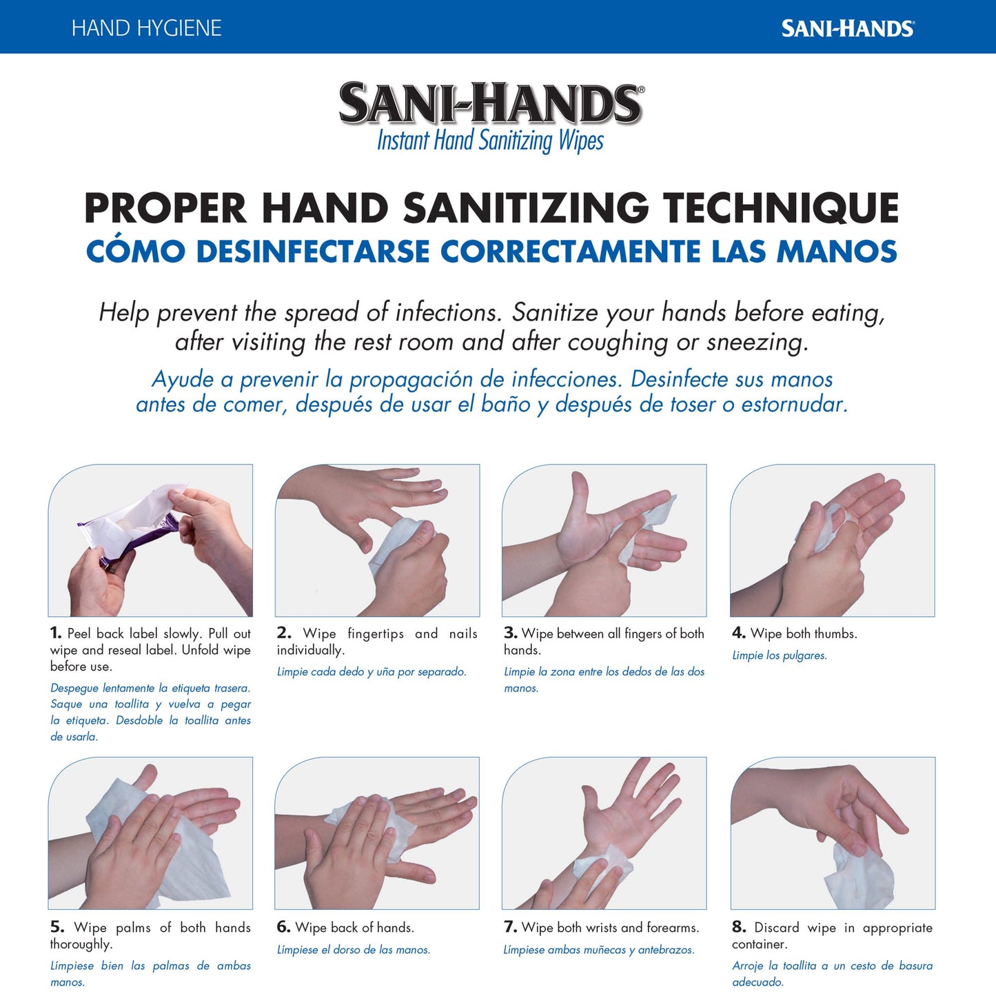 Sani-Hands Hand Sanitizing Wipes, Alcohol, Scented, 5.5 x 8.4 Inch Soft Pack P71520
