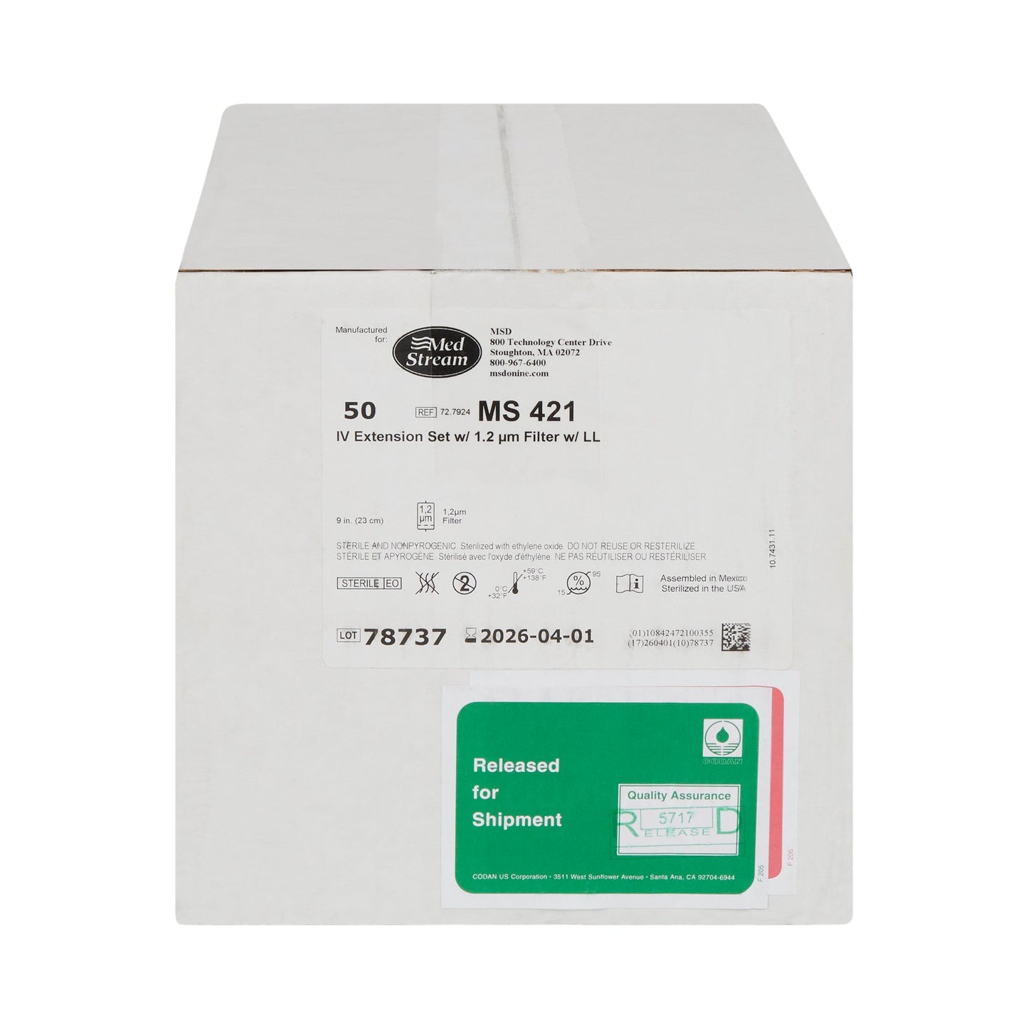 McKesson IV Extension Set, Standard Bore 9-inch Tubing, 1.2 Micron Filter MS421