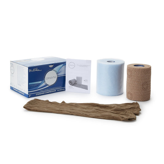 2 Layer Compression Bandage System CoFlex® TLC with Indicators 4 Inch X 3-2/5 Yard / 4 Inch X 5-1/10 Yard Self-Adherent / Pull On Closure Tan NonSteri