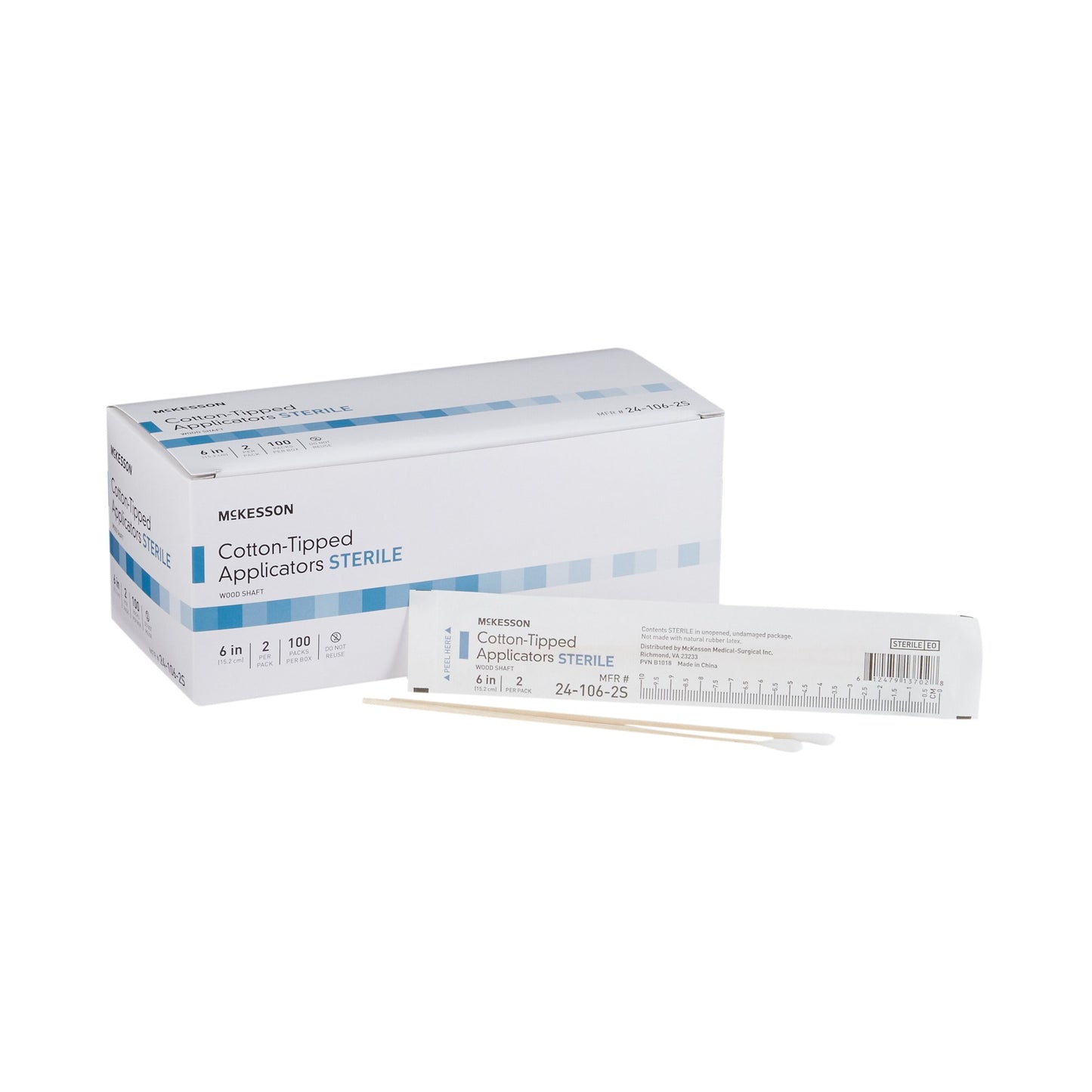 Swabstick McKesson Cotton Tip Wood Shaft 6 Inch Sterile 2 per Pack - 24-106-2S