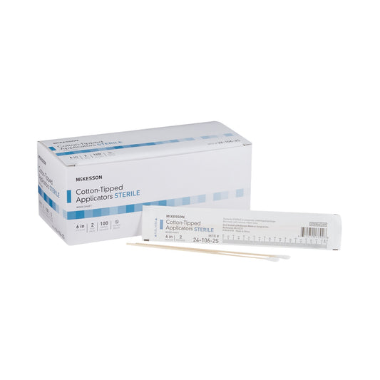 Swabstick McKesson Cotton Tip Wood Shaft 6 Inch Sterile 2 per Pack - 24-106-2S