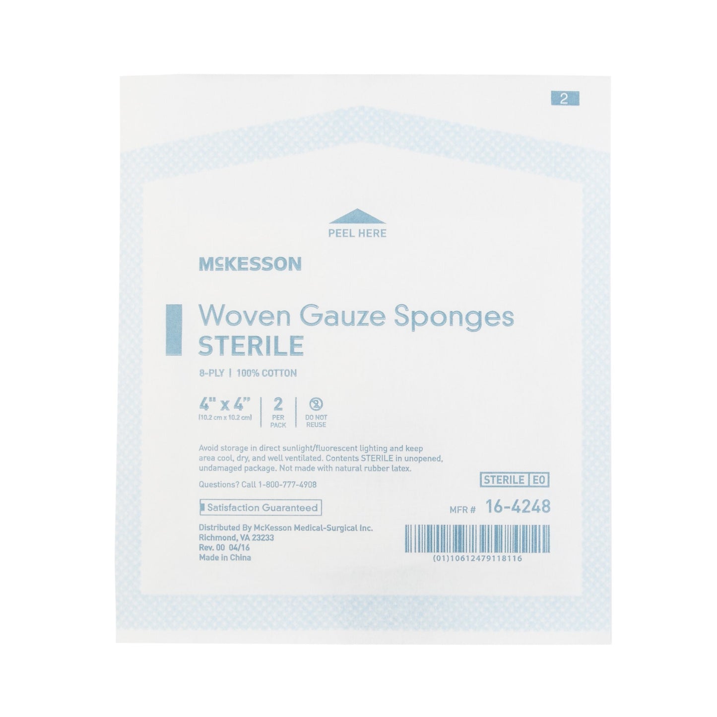 McKesson Sterile Gauze Sponge, 4 x 4 Inch, 8-Ply 16-4248