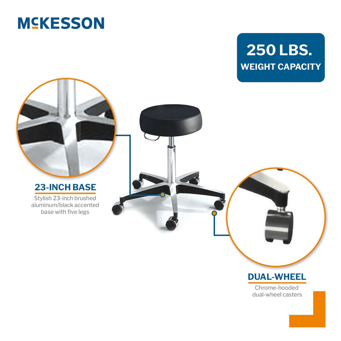 McKesson Round Pneumatic Exam Stool, Black, without Backrest 81-11001US393
