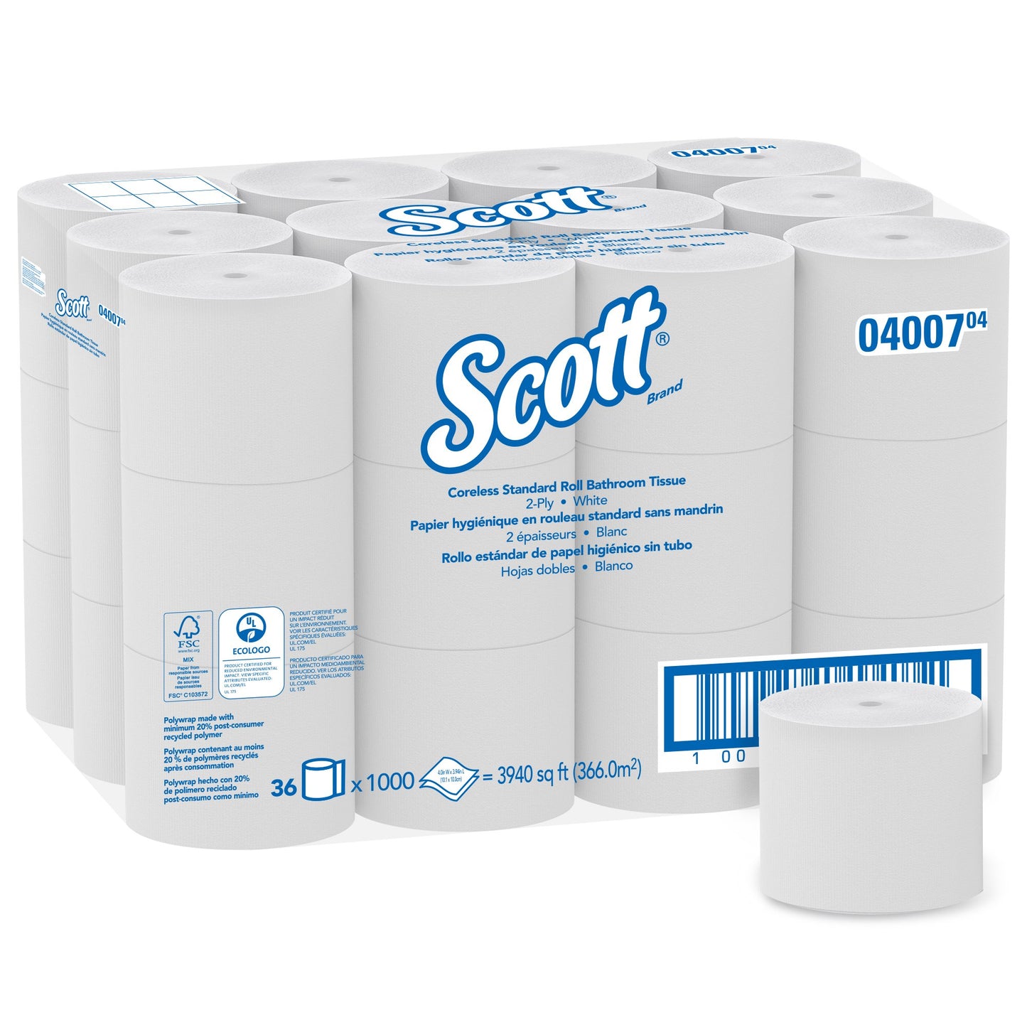 Scott Essential Toilet Tissue, 2-Ply, Standard Size, Coreless Roll 04007