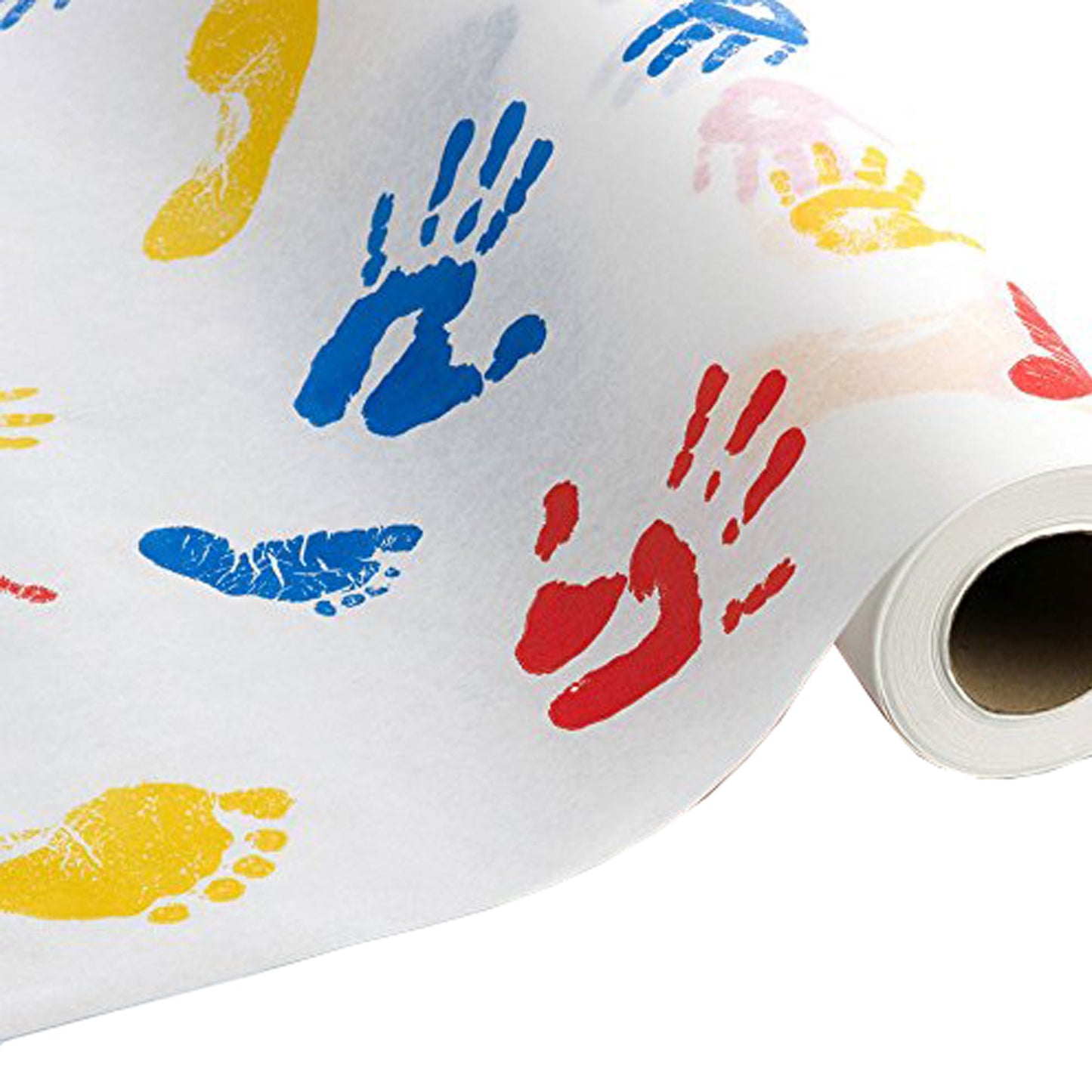 Tiny Tracks™ Crepe Table Paper, 21 Inch x 125 Foot, White with Multicolor Print 37236