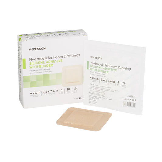 Foam Dressing McKesson 4 X 4 Inch With Border Film Backing Silicone Gel Adhesive Square Sterile - 4843