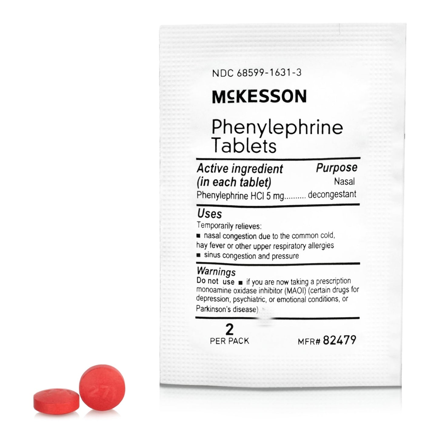 Sinus Relief McKesson Brand 5 mg Strength Tablet 2 per Pack - 82479