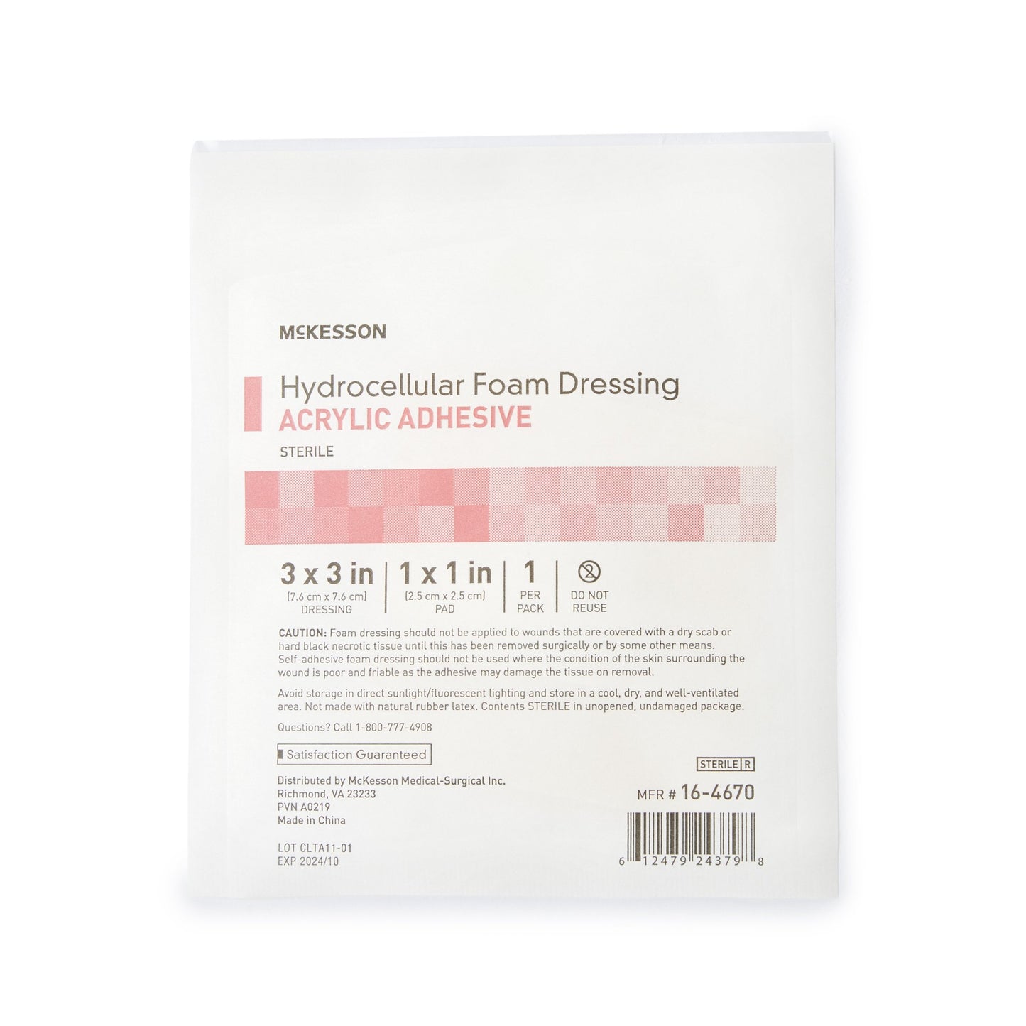 McKesson Adhesive Foam Dressing with Border, 3 x 3 Inch 16-4670