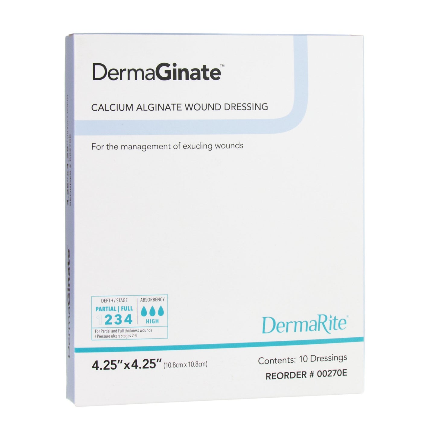 DermaGinate® Alginate Dressing, 4-1/4 x 4-1/4 Inch 00270E