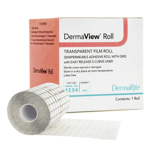 Transparent Film Dressing DermaView™ 4 Inch X 11 Yard 2 Tab Delivery Roll Sterile - 15411