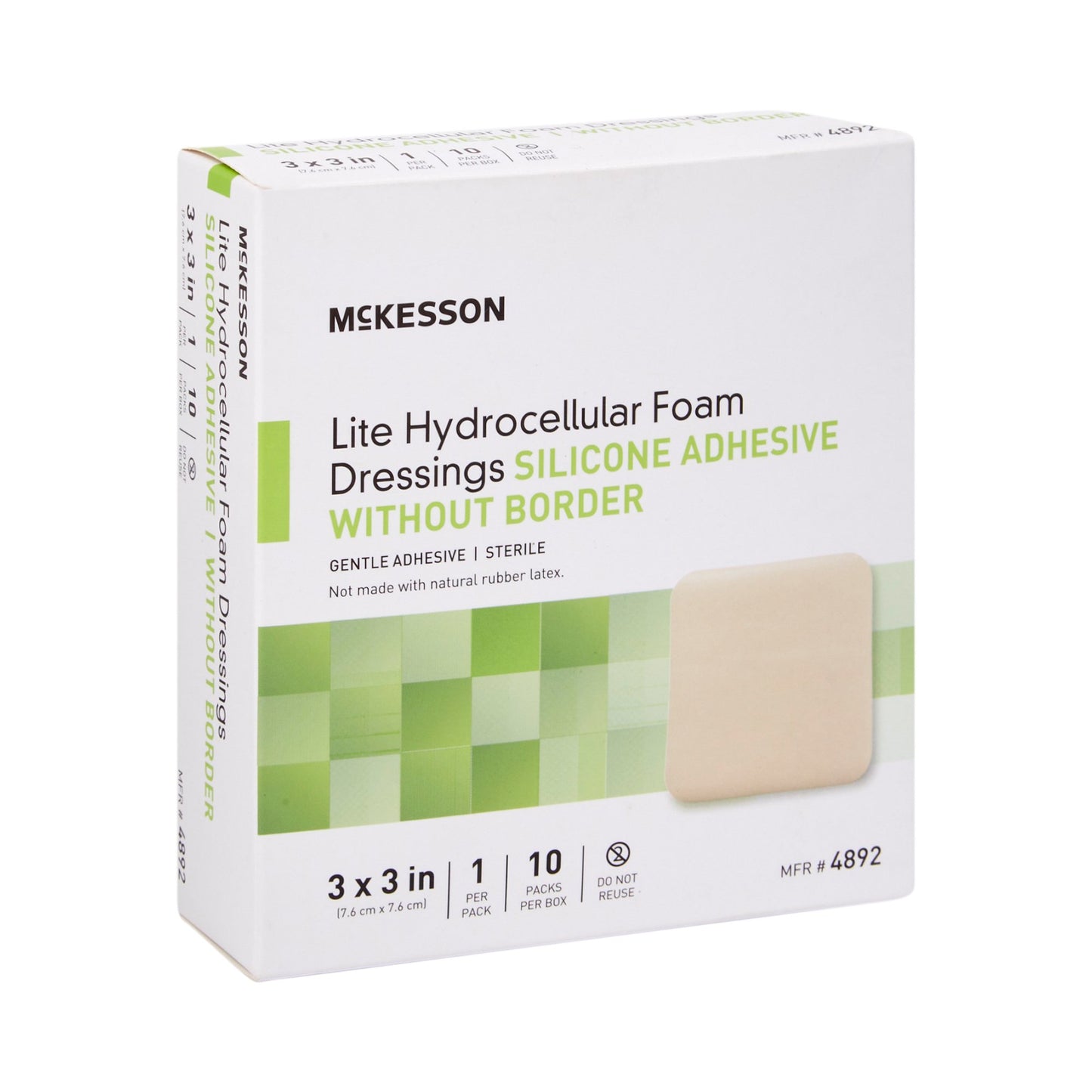 McKesson Lite Hydrocellular Foam Dressing w/ Silicone Adhesive w/o Border, 3 x 3 4892