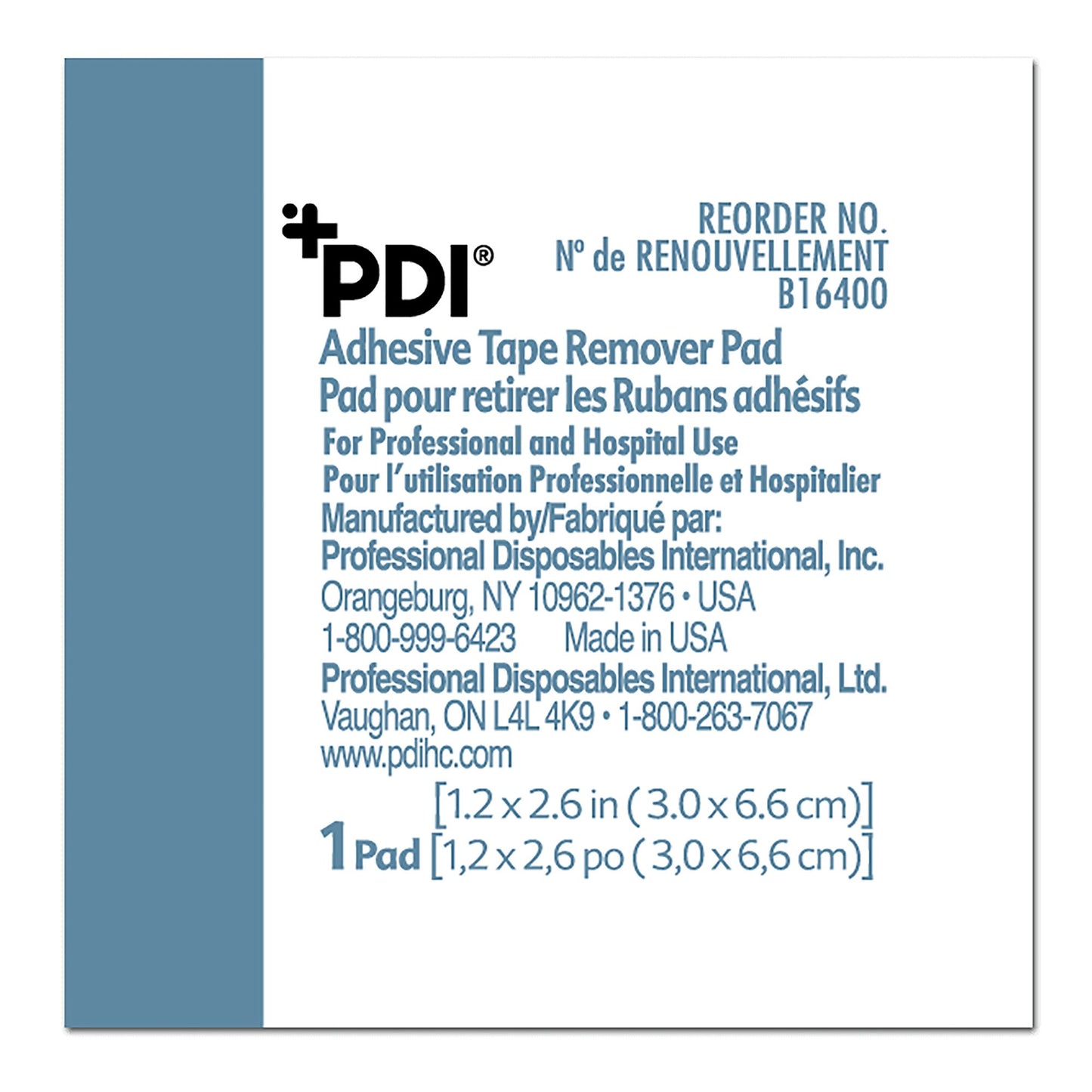 PDI® Adhesive Remover, 1¼ x 2-5/8 Inch Wipe B16400