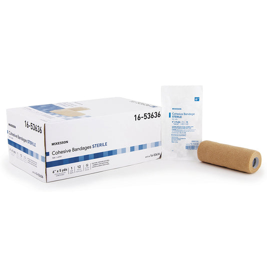 Cohesive Bandage McKesson 6 Inch X 5 Yard Self-Adherent Closure Tan Sterile Standard Compression - 16-53636