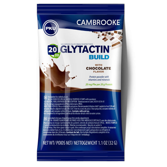 Cambrooke Therapeutics Glytactin Build 20/20 Oral Supplement for Phenylketonuria (PKU), Chocolate Flavor 35314, Case of 30