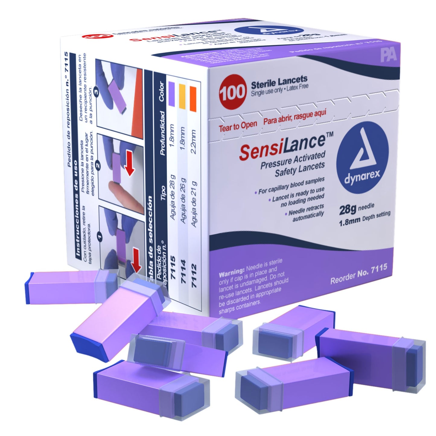 Safety Lancet SensiLance™ 28 Gauge Retractable Pressure Activated Finger - 7115