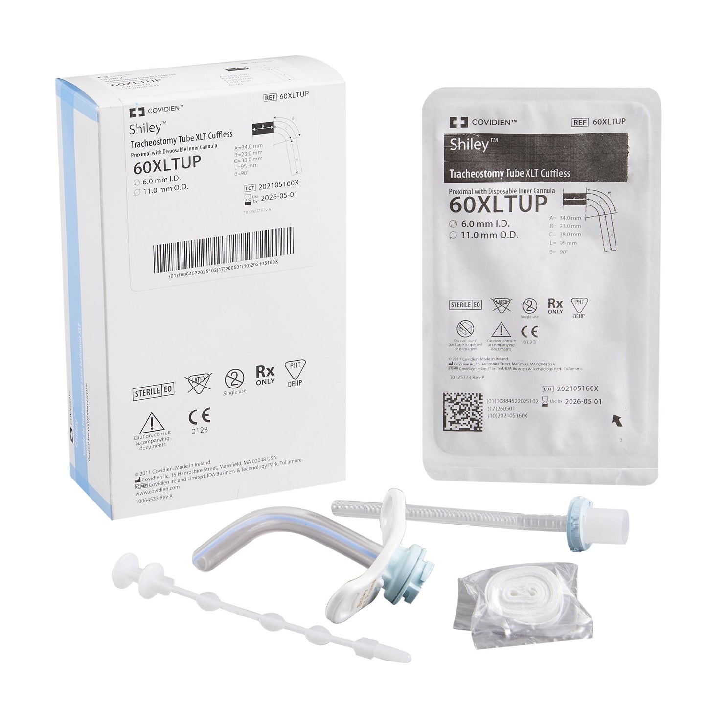 Medtronic MITG Shiley XLT Cuffless Extended Length Tracheostomy Tube, Size 6 60XLTUP, 1 Each