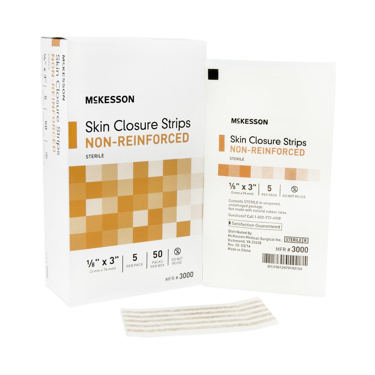Skin Closure Strip McKesson 1/8 X 3 Inch Nonwoven Material Flexible Strip Tan - 3000