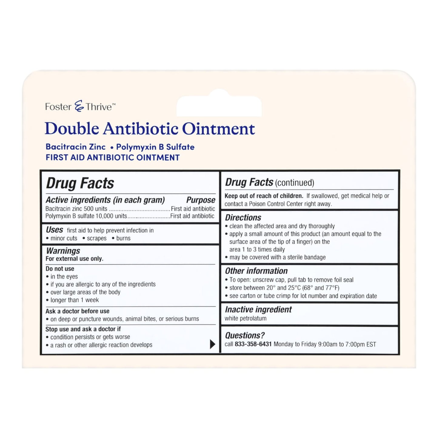 Foster & Thrive™ Double Antibiotic Bacitracin Zinc Polymyxin B Sulfate Ointment 70677121201