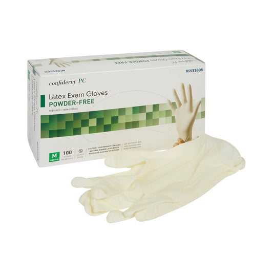 Exam Glove McKesson Confiderm® Medium NonSterile Latex Standard Cuff Length Fully Textured Ivory Not Rated - 14-1382