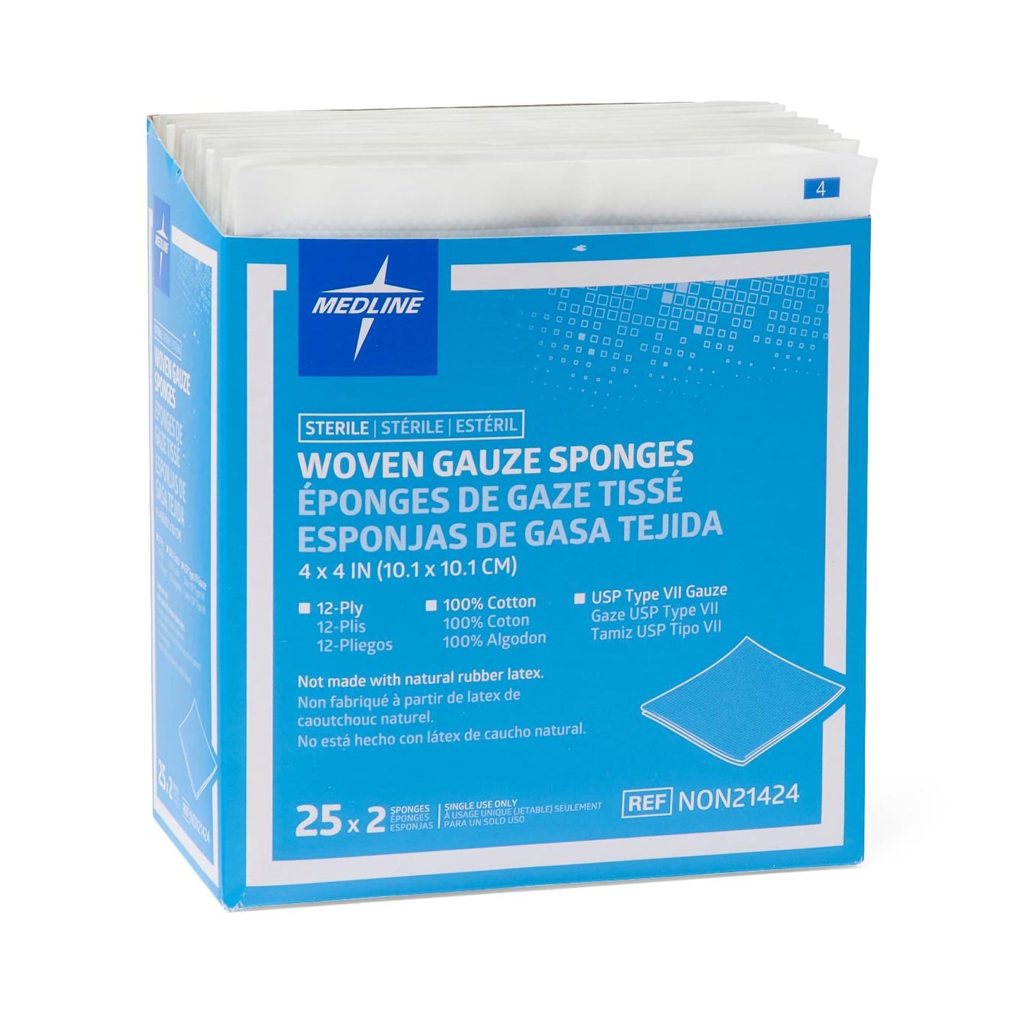 Sterile USP Type VII Gauze Sponge, 4 x 4 Inch, 12-Ply NON21424