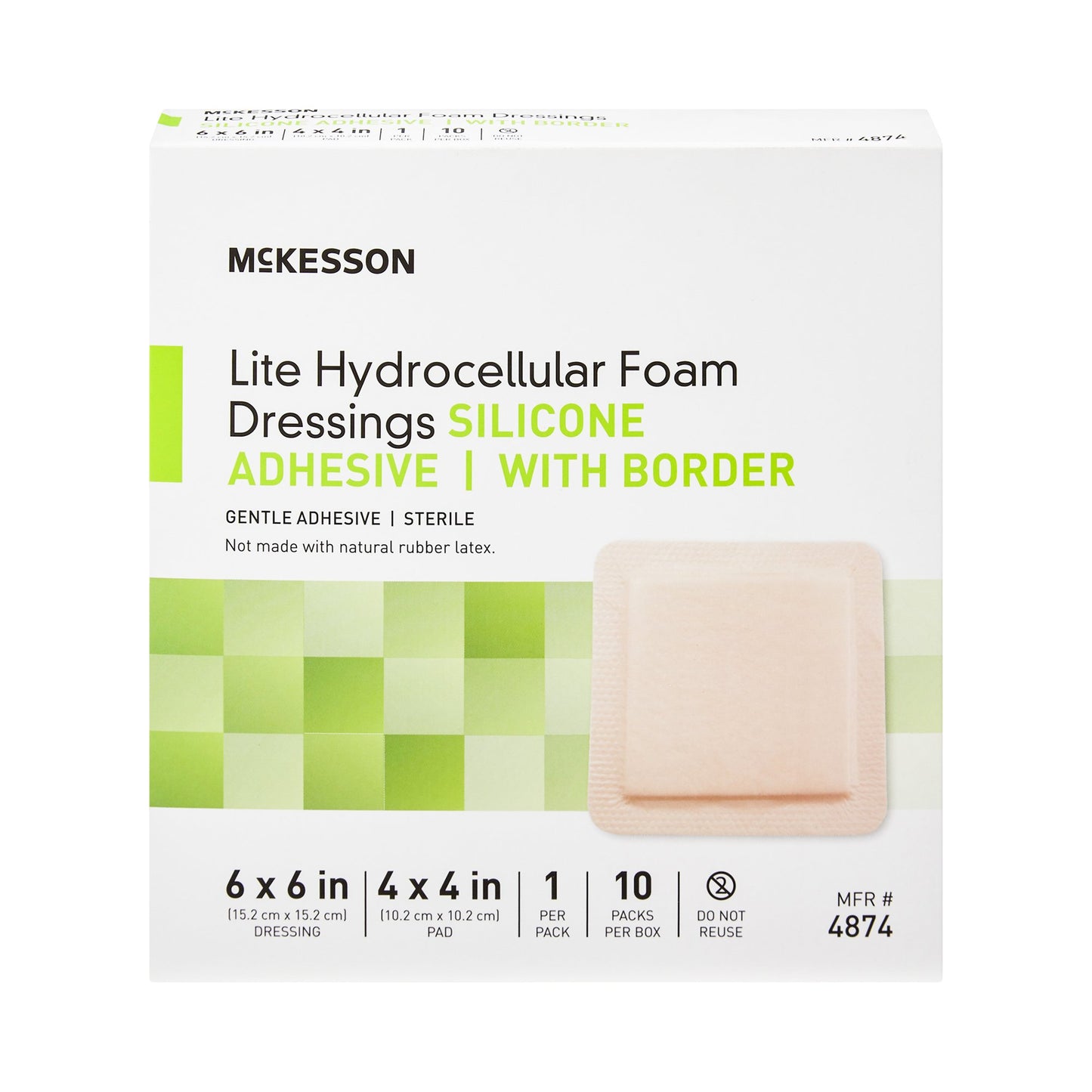 McKesson Lite Hydrocellular Foam Dressings w/ Border & Silicone Adhesive, 6 x 6" 4874